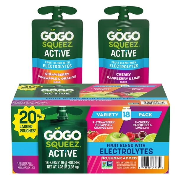 GoGo squeeZ Active Fruit Blend with Electrolytes Variety Pack 3.9