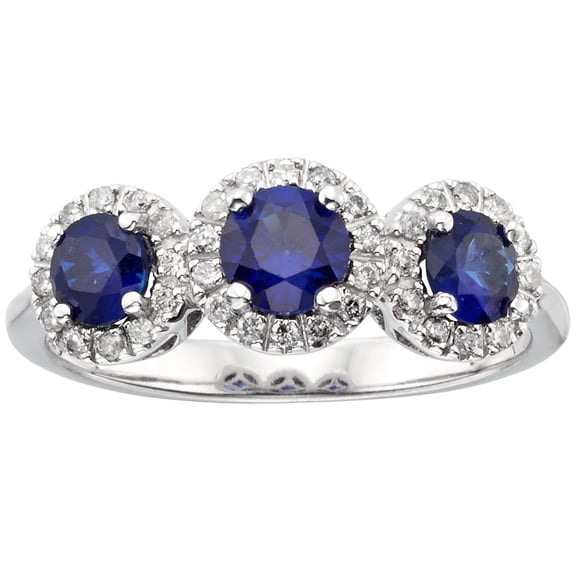 Round Cut 3 Stone Gemstone and 0.19 CT. T.W. Halo Diamond Ring in 14K Gold