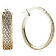 thumbnail image 3 of Two-Tone Diamond Cut Satin Oval Hoop Earrings in 14K Gold, 3 of 4