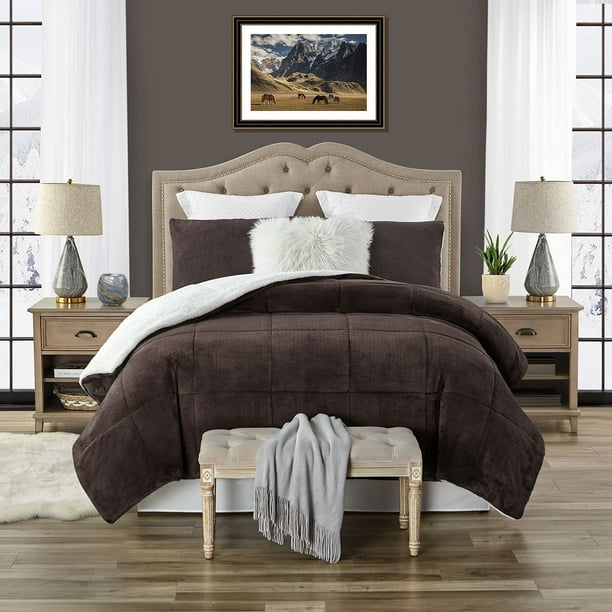 Swift Home 3-Piece Reversible Faux Fur Sherpa Comforter Set