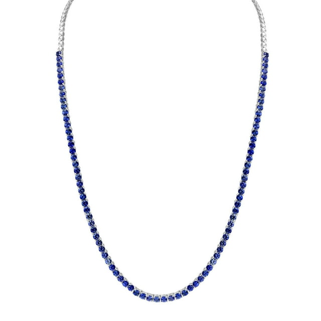 Round Cut Lab Created Gemstone Tennis Necklace in Sterling Silver