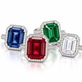 thumbnail image 5 of Lab Created Emerald Cut Gemstone and Diamond Ring in Sterling Silver, 5 of 5