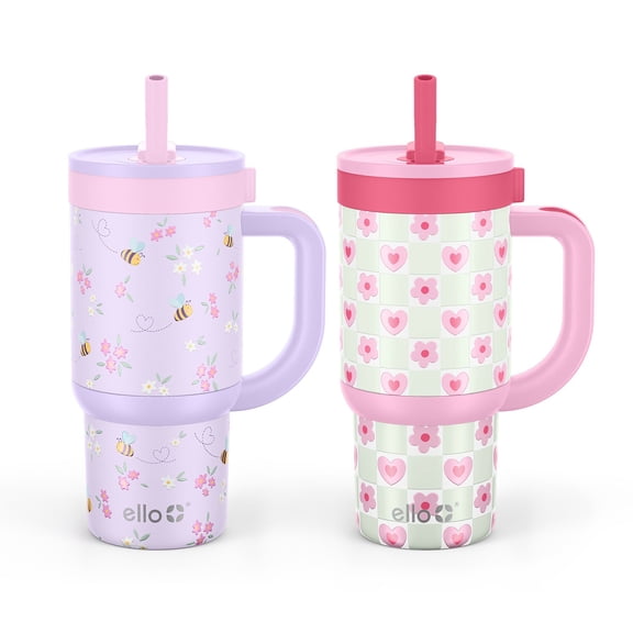 Ello Oasis 14oz Stainless Steel Kids Tumbler with Handle, 100% Leakproof, 2-Pack