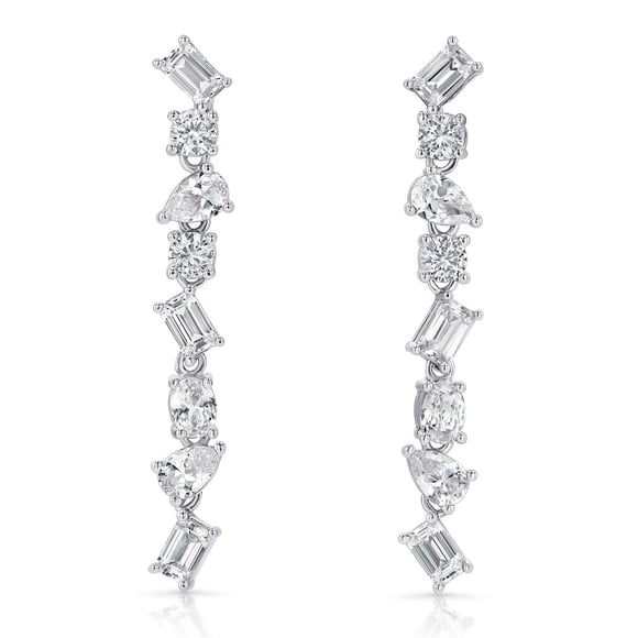 Lab White Sapphire Mixed Cut Dangle Earrings in Sterling Silver