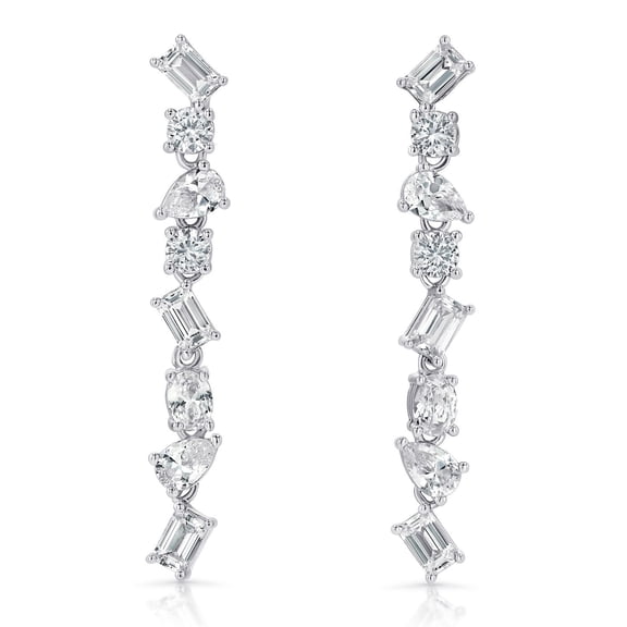 Lab White Sapphire Mixed Cut Dangle Earrings in Sterling Silver