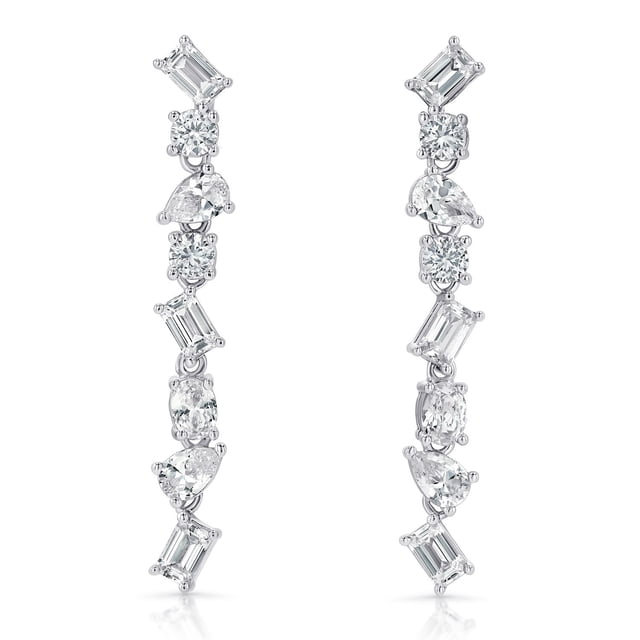 Lab White Sapphire Mixed Cut Dangle Earrings in Sterling Silver