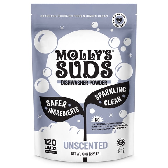 Molly's Suds Dish Detergent Powder, Unscented, 120 Loads, 79 oz.