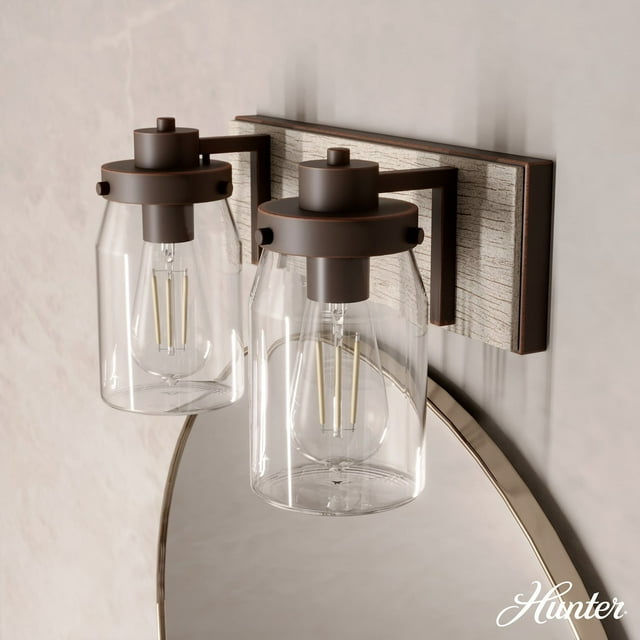 Hunter Devon Park with Clear Glass Bathroom Vanity Wall Light Fixture