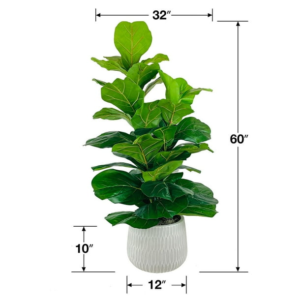 LCG Sales Faux 5' Deluxe Fig Floor Plant in White Ceramic Pot