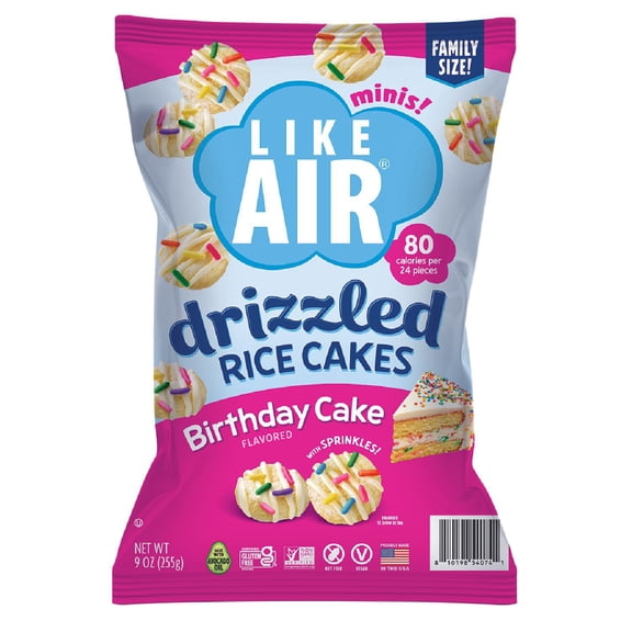 Like Air Drizzled Rice Cakes, Birthday Cake, 9 oz.