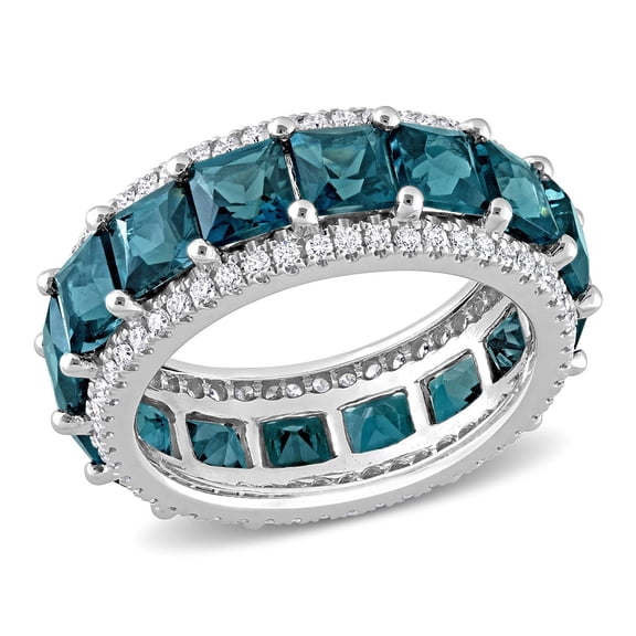 Princess Cut Gemstone & Diamond Eternity Ring in 14K Gold