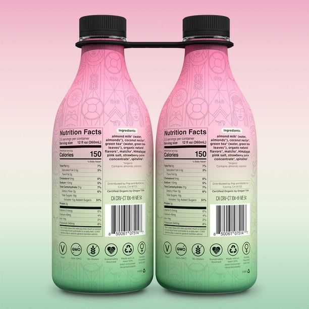 Pop & Bottle Strawberry Matcha Almond Milk Latte, 32 fl. oz., 2 pk