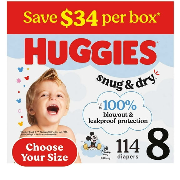 Huggies Snug & Dry Baby Diapers, Sizes 3-8