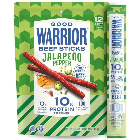 Good Warrior Jalapeno Pepper 10g Protein Beef Sticks, 1 oz., 12 pk.