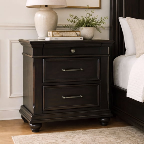 Brooks 3-Drawer Poplar Wood Nightstand With USB Ports, Choose Color