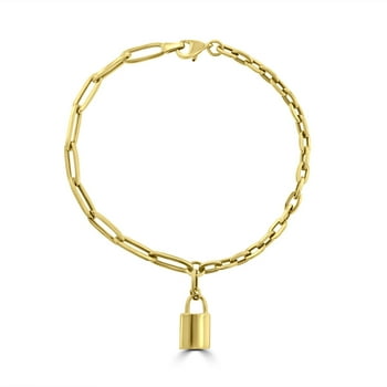 Paperclip & Cable Chain Bracelet with Padlock Charm in 14K Gold