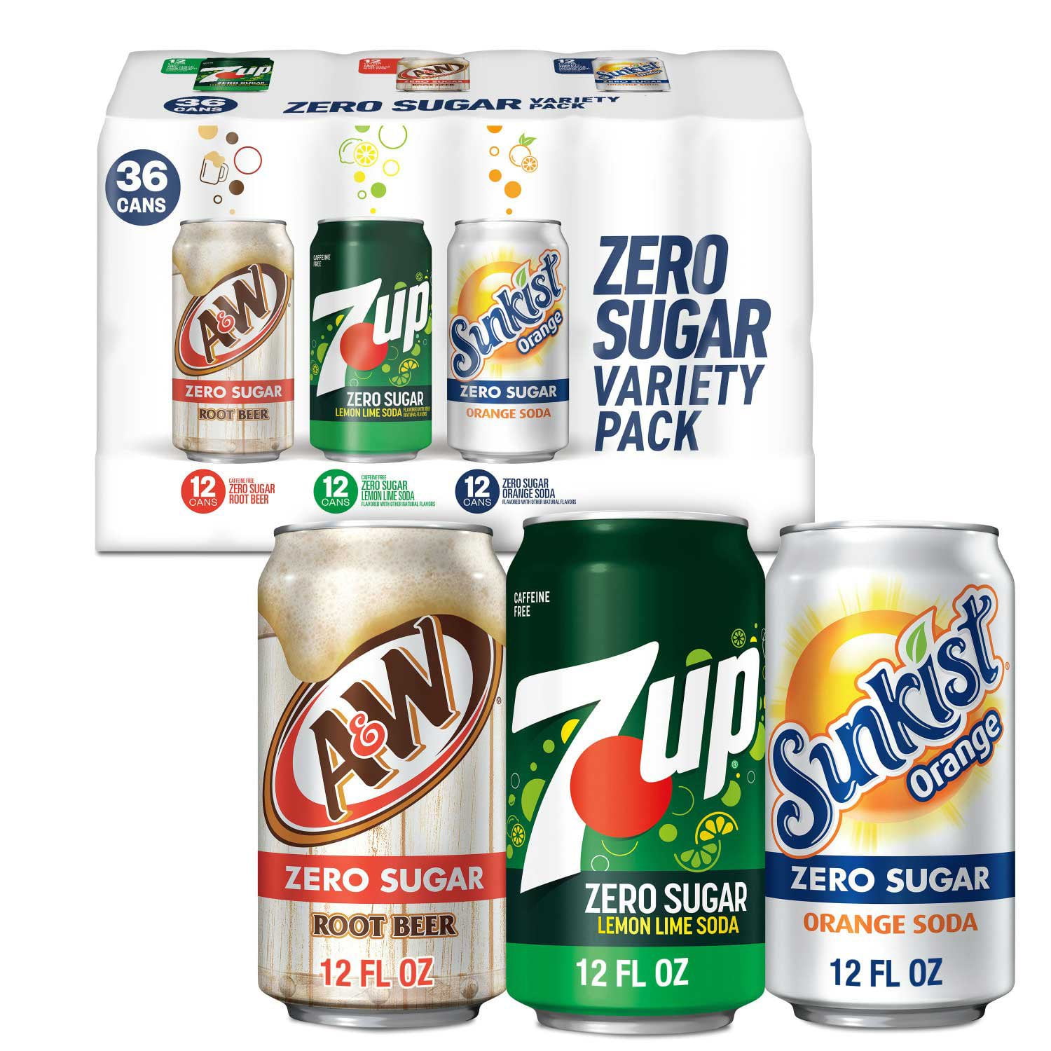 7UP Sunkist and A&W Zero Sugar Soda Variety Pack 12 fl. oz., 36 pk