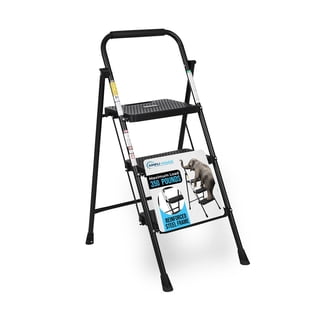 Simpli-Magic Black 2 or 3 Step Folding Ladder Options, ANSI Type III Certified, Lightweight Steel Step Stool with Anti-Slip Wide Steps and Padded Handrail for Kitchen, Closet, Office, Garage