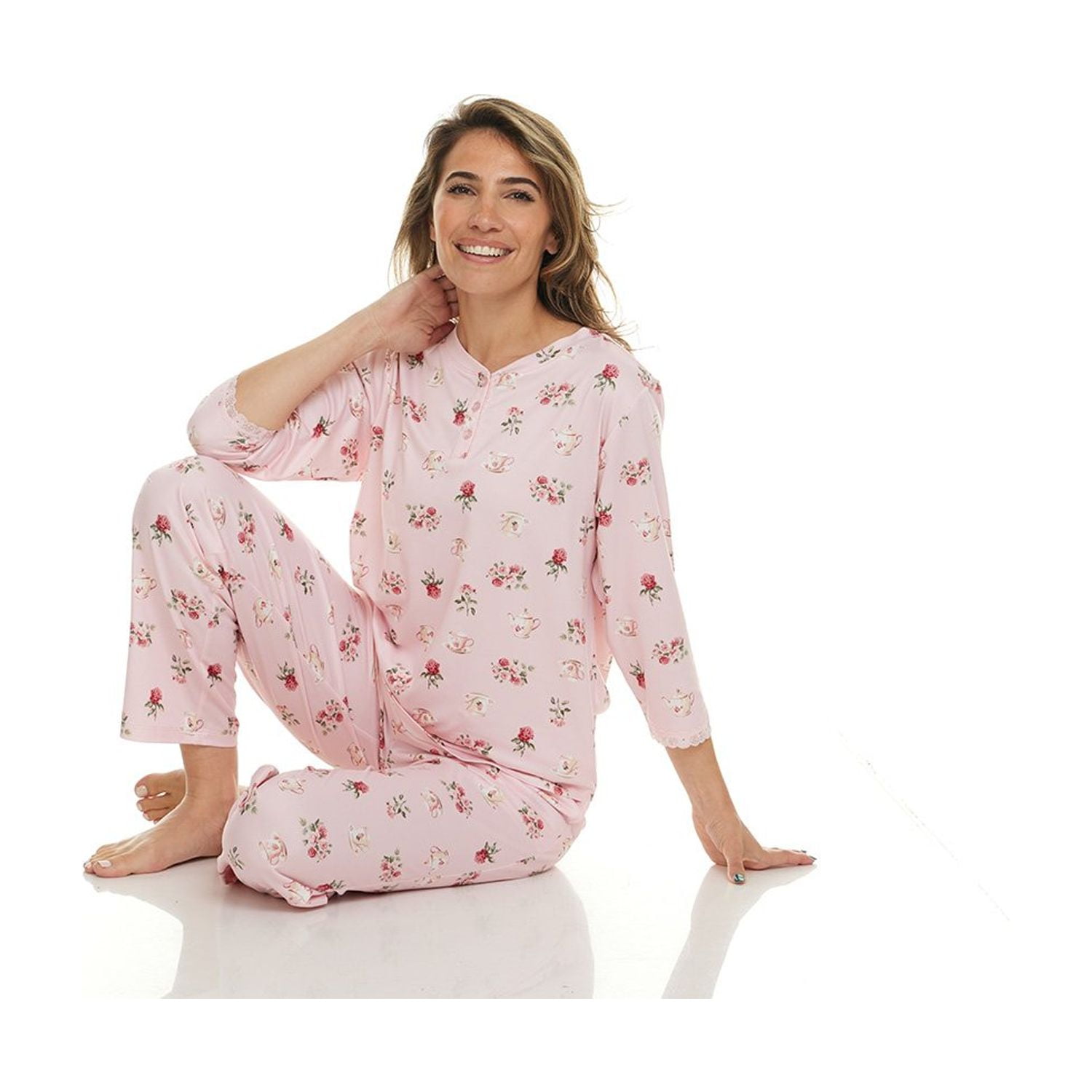Flora Nikrooz 2 Piece 3/4 Sleeve Henley PJ Set - Samsclub.com