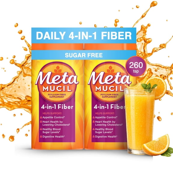 Metamucil Psyllium 4in1 Fiber Sugar-Free Powder, Orange, 26.6 oz., 2 pk.