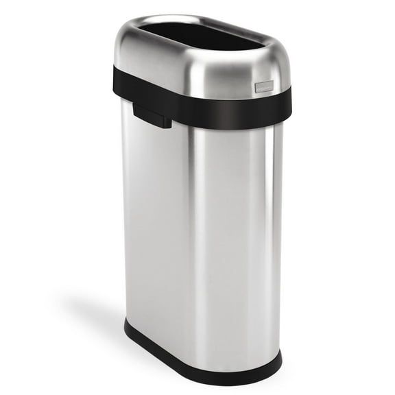 simplehuman 13.2 Gal. Slim Open Can, Brushed Heavy-Gauge Stainless Steel