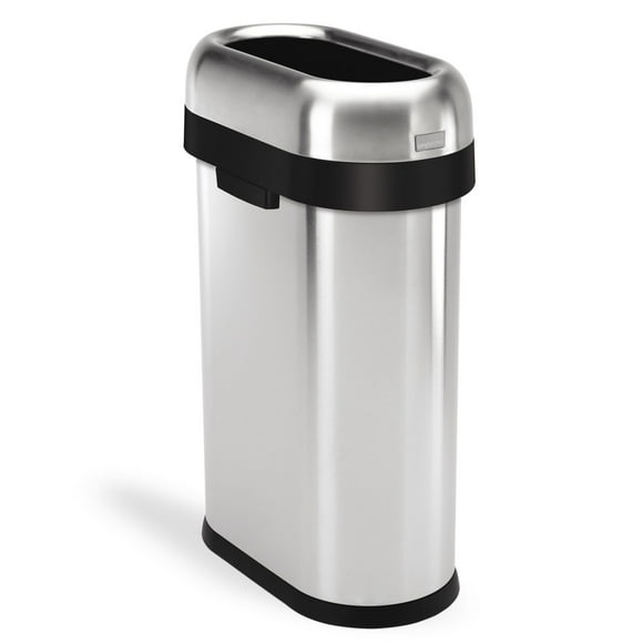 simplehuman 13.2 Gal. Slim Open Can, Brushed Heavy-Gauge Stainless Steel
