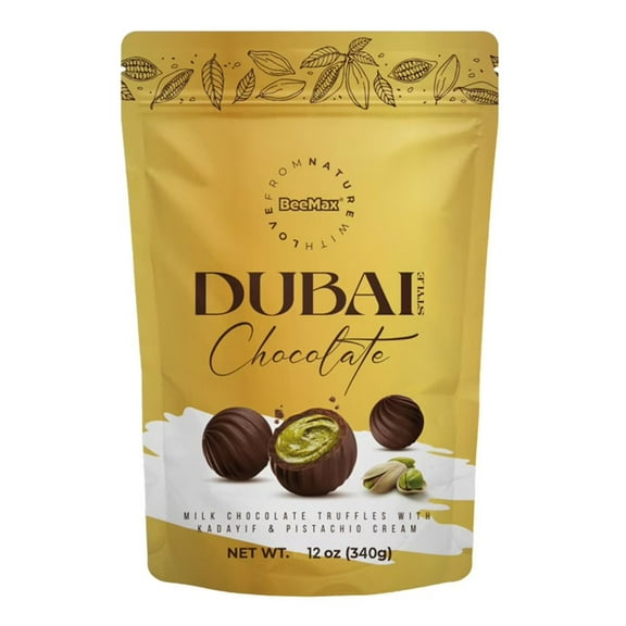 BeeMax Dubai Style Milk Chocolate Truffles with Kadayif & Pistachio Cream, 12 oz.