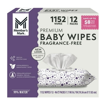 Member's Mark Premium Baby Wipes, Fragrance Free, 12 pk., 1152 Wipes