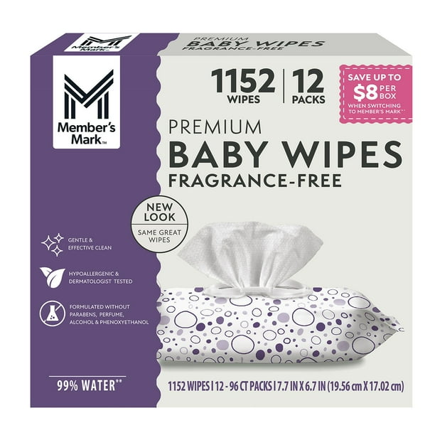 Member's Mark Premium Baby Wipes, Fragrance Free, 12 1152