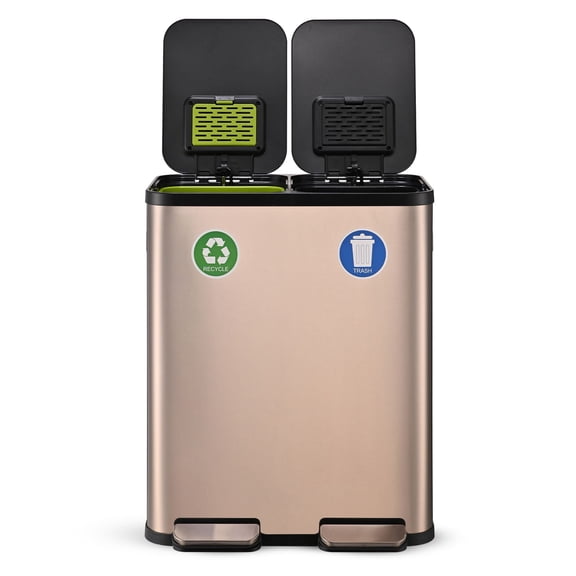 Simpli-Magic 16 Gallon (30L x 30L) Dual Compartment Step Trash Can, Multiple Colors – Kitchen Garbage Can with Slow-Close Lids – Waste & Recycling Bins, Odor Control, Hands-Free, Easy to Clean