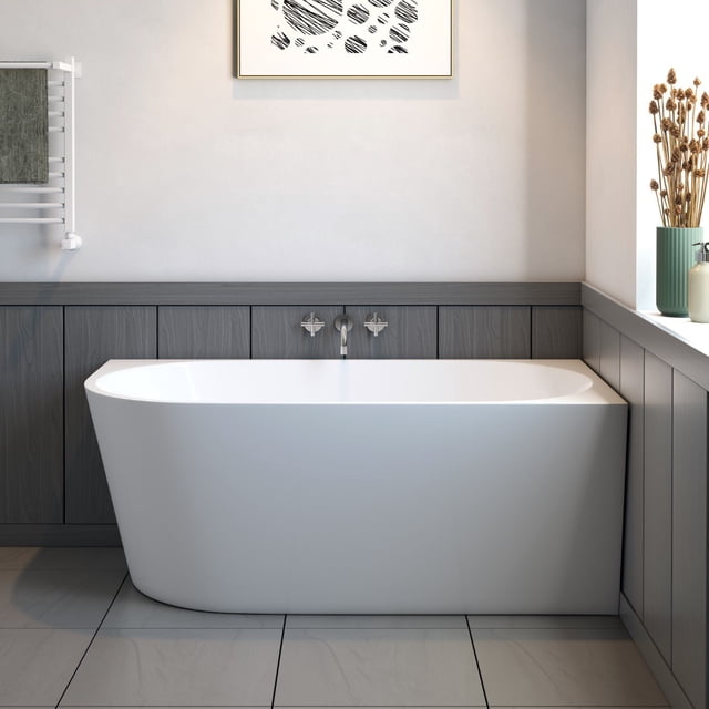 Left or Right Corner Freestanding Bath Tub and Shower Finnley 59‑in Acrylic Soaking Bathtub in White High‑Gloss