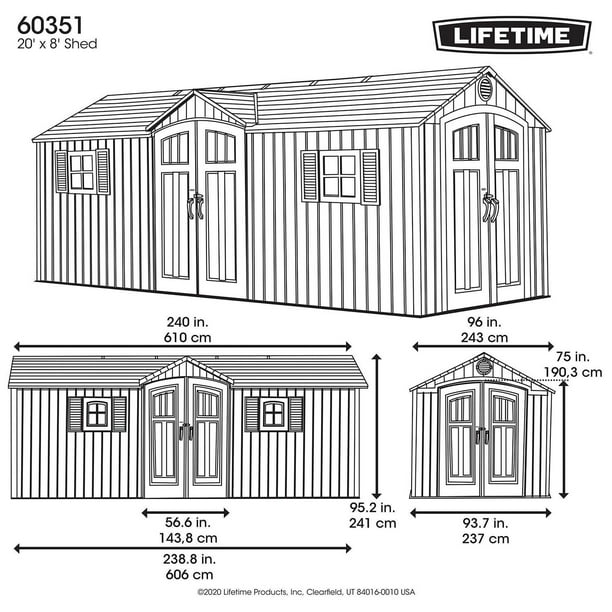 Lifetime 20' x 8' Outdoor Storage Shed Dual Entry, Light Brown