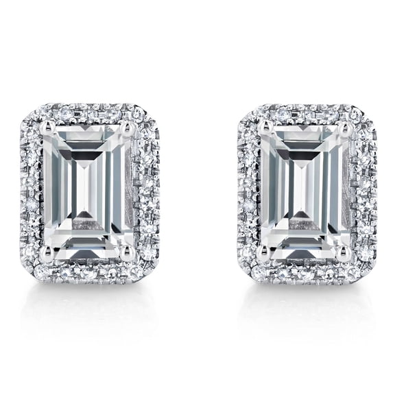 Emerald Cut Lab Created Gemstone & 0.11 CT. T.W. Diamond Stud Earrings in Sterling Silver