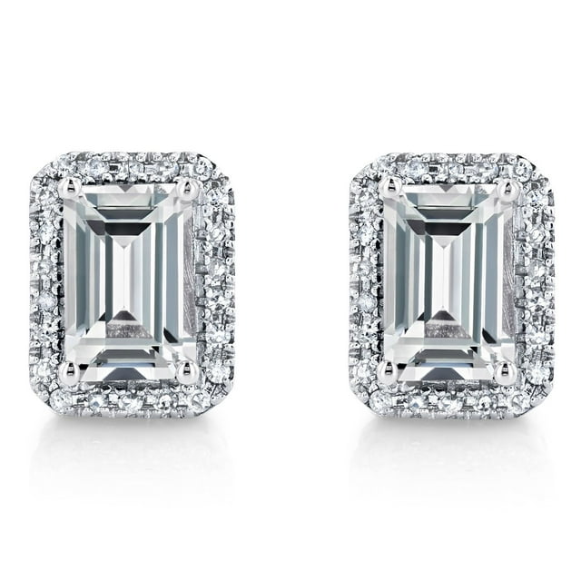Emerald Cut Lab Created Gemstone & 0.11 CT. T.W. Diamond Stud Earrings in Sterling Silver