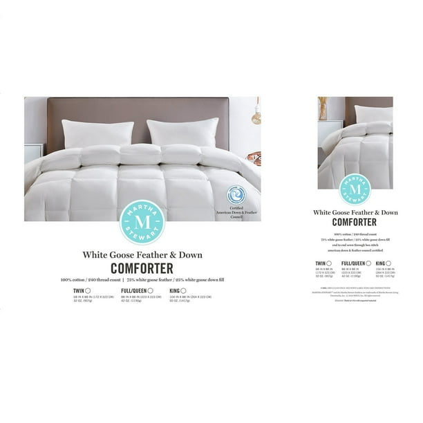 Martha Stewart 240 Thread Count White Goose Feather and Down