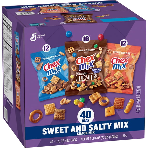 Chex Mix Traditional, Cheddar and M&M Sweet & Salty Mix Variety