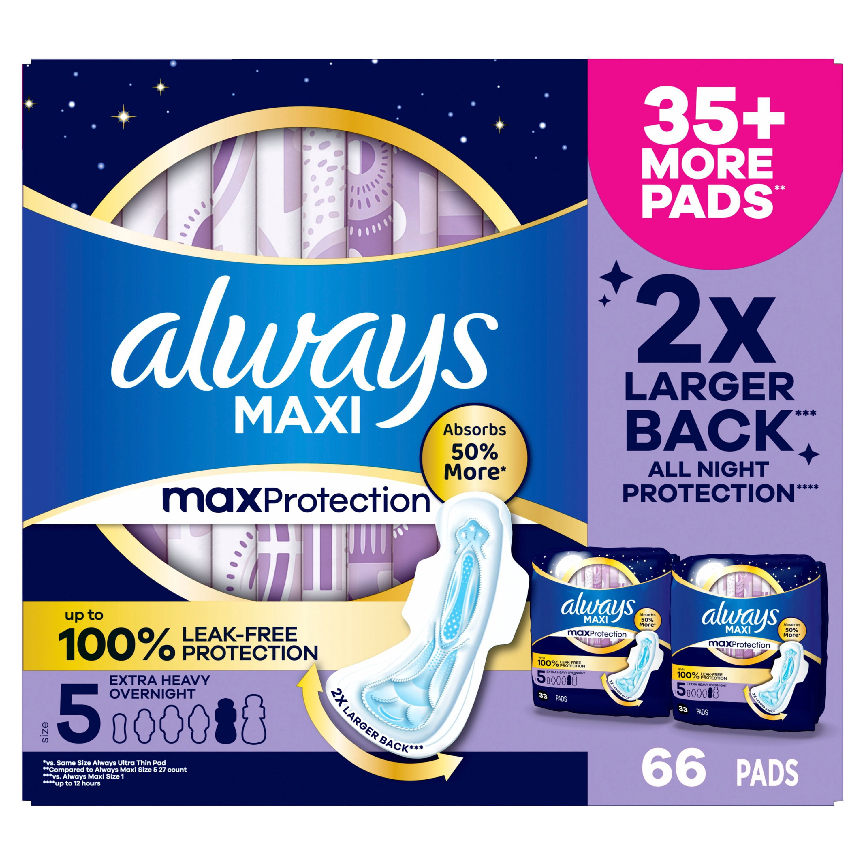 Always Maxi Overnight Pads with Wings, Size 5, 66 ct. - Samsclub.com