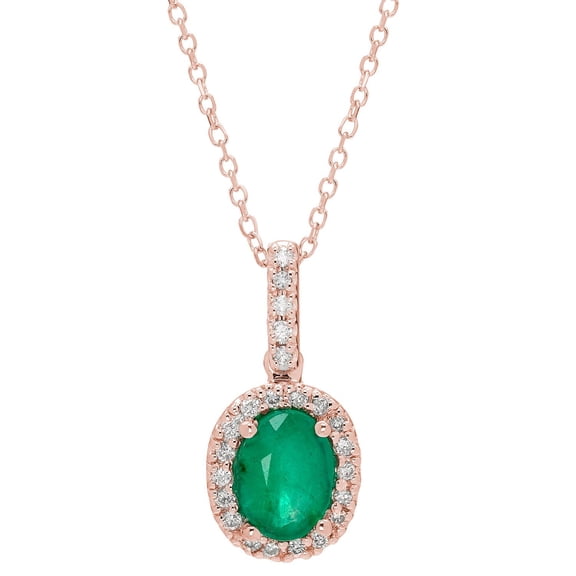 Oval Cut Genuine Gemstone & 0.11 CT. T.W. Diamond Halo Pendant Necklace in 14K Gold