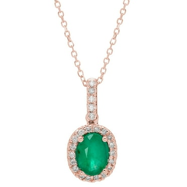 Oval Cut Genuine Gemstone & 0.11 CT. T.W. Diamond Halo Pendant Necklace in 14K Gold