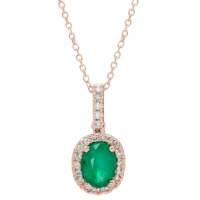 Oval Cut Genuine Gemstone & 0.11 CT. T.W. Diamond Halo Pendant Necklace in 14K Gold