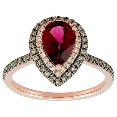 Pear Cut Rhodolite Garnet & 0.25 C.T.T.W. Halo Diamond Ring in 14K Gold