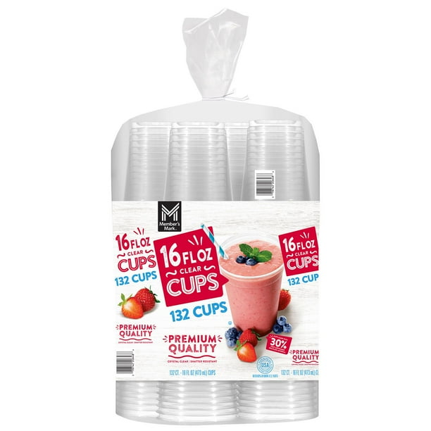 Member's mark clear Plastic cups 16 oz., 132 ct.