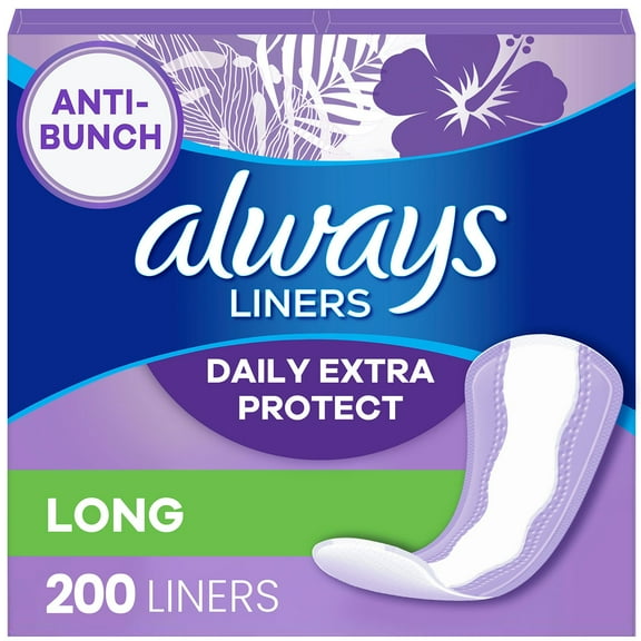 Always Anti-Bunch Xtra Protection Daily Liners, Unscented, Long, 200 ct.