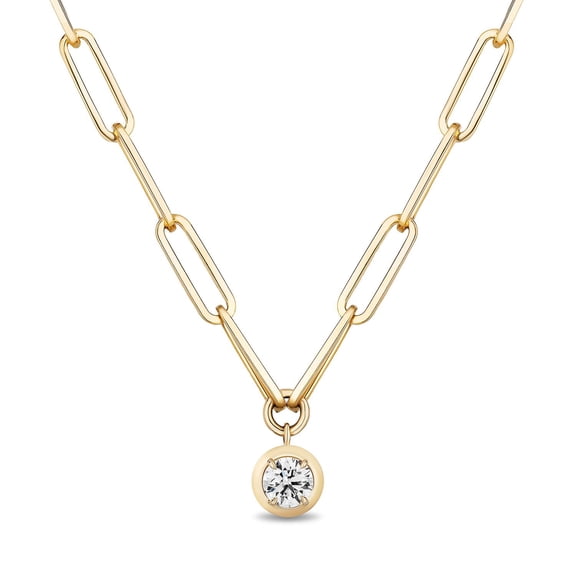 Round Cut Diamond Paperclip Necklace in 14K Gold