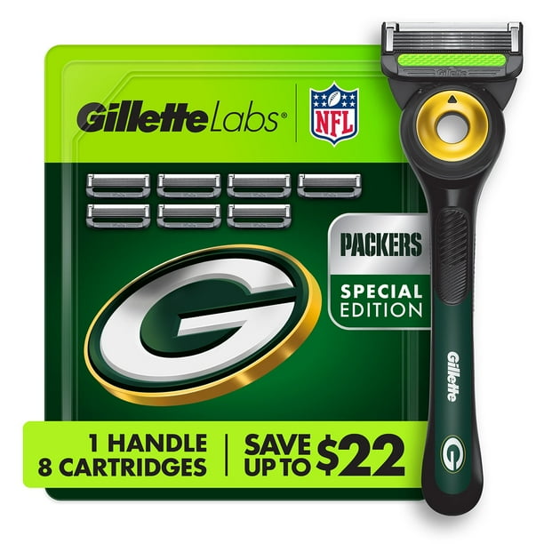 Gillette Labs NFL Green Bay Packers Men's Razor, Handle + 8