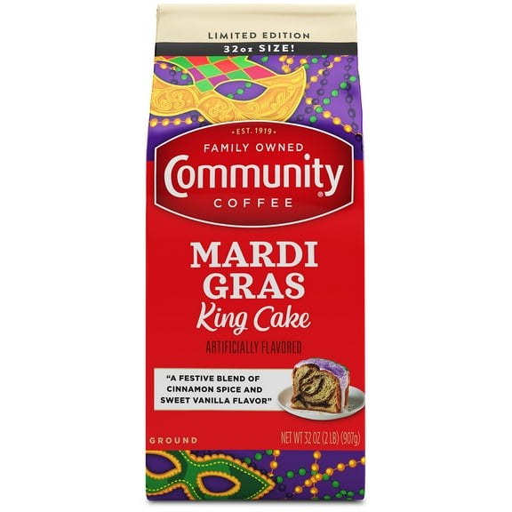 Community Coffee Ground Coffee, Mardi Gras King Cake, 32 oz.