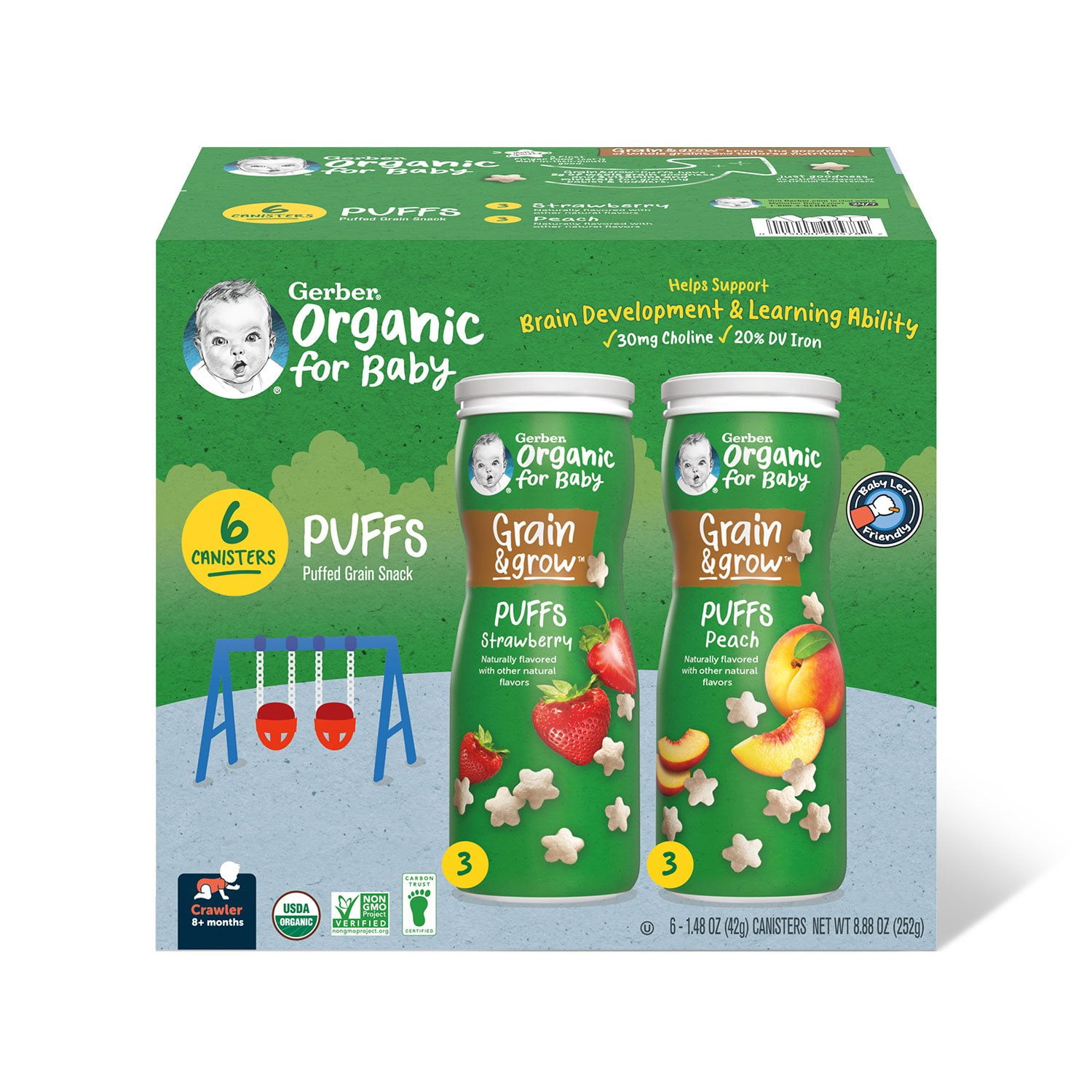 Gerber Organic Grain Grow Cereal Puffs Variety Pack, Peach and