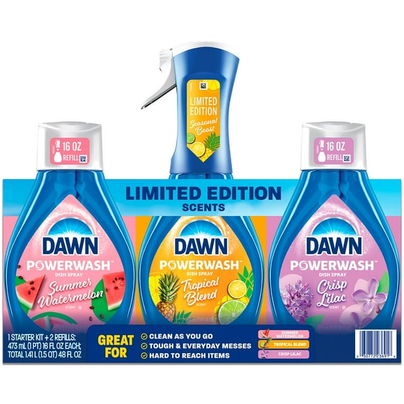 Dawn Powerwash Dish Spray Bottle Set, Spring Variety Pack, 1 Spray Bottle + 2 Refills, 48 fl. oz.
