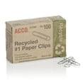 thumbnail image 1 of ACCO Recycled Paper Clips, 90% Recycled, Smooth, Size #1, 100/Box, 20 Pack, 1 of 6
