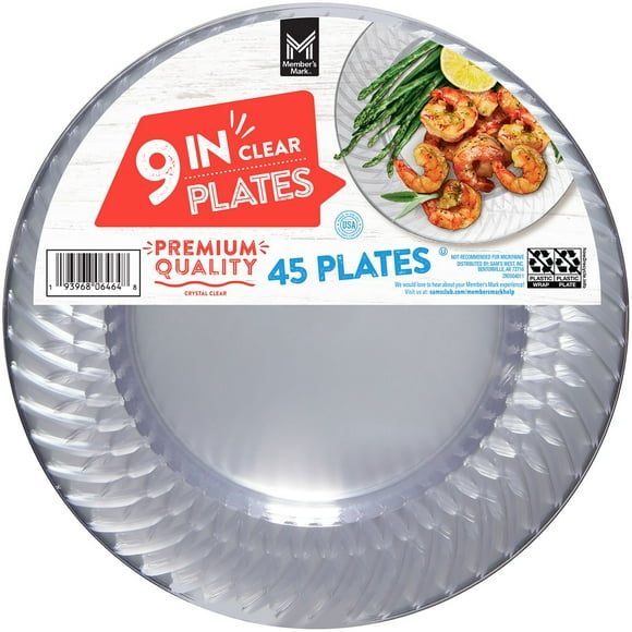 Member's Mark Clear Plastic Plates, 9" 45 ct.